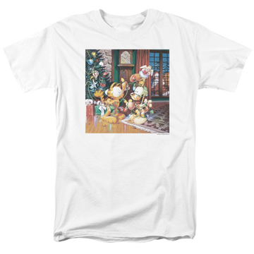 White men's regular fit t-shirt with Garfield Odie Tree graphic