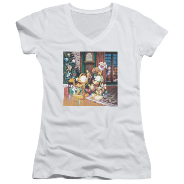 Garfield Odie Tree - Juniors V-Neck T-Shirt Juniors V-Neck T-Shirt Garfield   