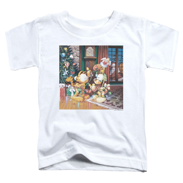 White toddler t-shirt with Garfield Odie Tree graphic