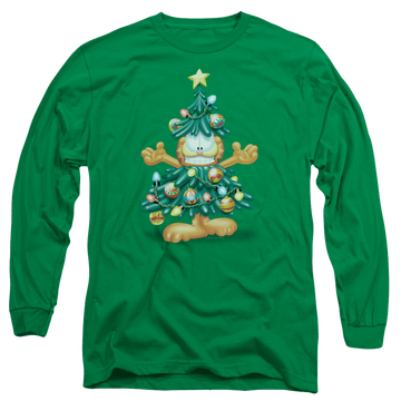Kelly green men's long sleeve t-shirt with Garfield Tree graphic