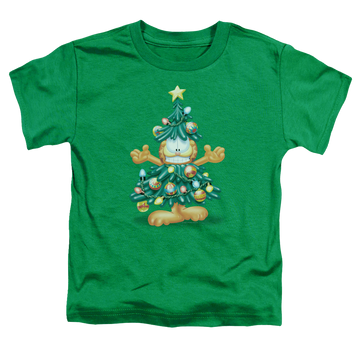 Kelly green kid's t-shirt for ages 4 to 7 with Garfield Tree graphic