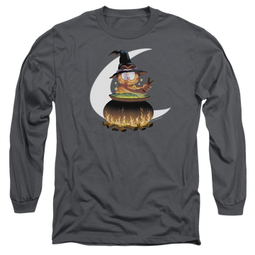 Charcoal men's long sleeve t-shirt with Garfield Stir The Pot graphic