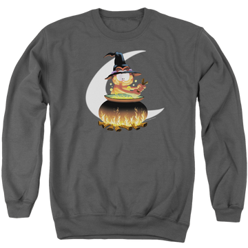 Charcoal men's crewneck sweatshirt with Garfield Stir The Pot graphic