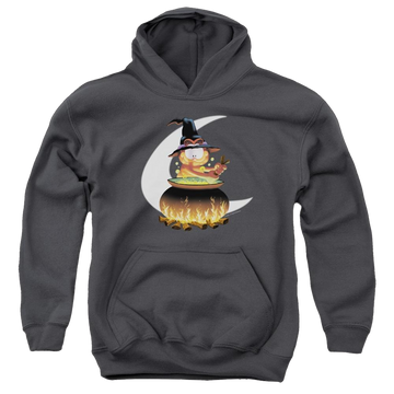 Charcoal youth hoodie for ages 8 to 12 with Garfield Stir The Pot graphic