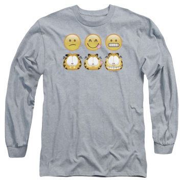 Athletic heather men's long sleeve t-shirt with Garfield Emojis graphic