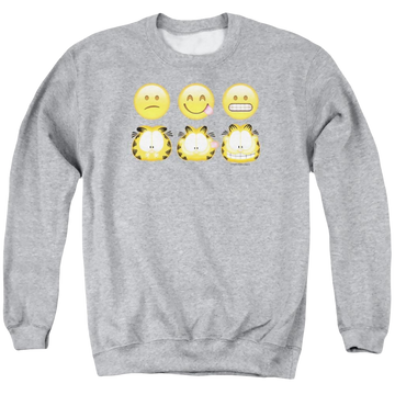 Athletic heather men's crewneck sweatshirt with Garfield Emojis graphic