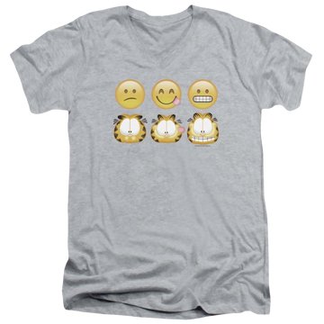 Athletic heather men's v-neck t-shirt with Garfield Emojis graphic