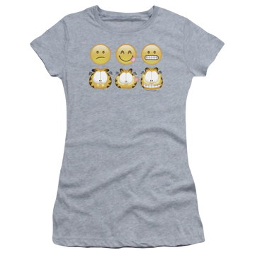 Athletic heather juniors t-shirt with Garfield Emojis graphic