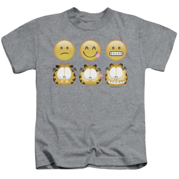 Athletic heather kid's t-shirt for ages 4 to 7 with Garfield Emojis graphic