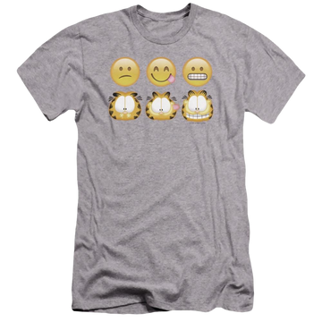 Athletic heather men's premium slim fit t-shirt with Garfield Emojis graphic