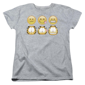 Athletic heather women's t-shirt with Garfield Emojis graphic