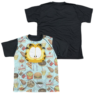 Garfield Cat Food youth black back t-shirt for ages 8 to 12