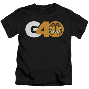 Black kid's t-shirt for ages 4 to 7 with Garfield G40 graphic