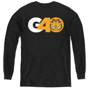 Black youth long sleeve t-shirt with Garfield G40 graphic