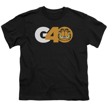 Black youth t-shirt for ages 8 to 12 with Garfield G40 graphic