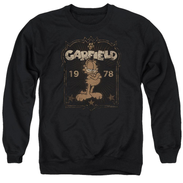 Black men's crewneck sweatshirt with Garfield Est 1978 graphic