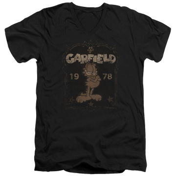Black men's v-neck t-shirt with Garfield Est 1978 graphic