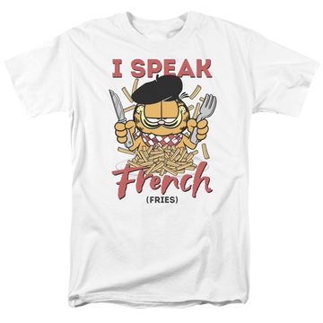 White men's regular fit t-shirt with Garfield Speaking Love graphic