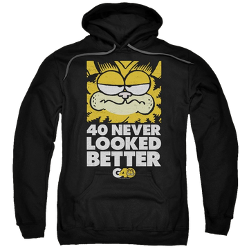 Black pullover hoodie with Garfield 40 Looks graphic