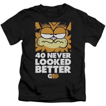 Black kid's t-shirt for ages 4 to 7 with Garfield 40 Looks graphic