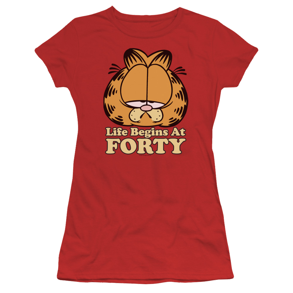 Garfield Life Begins At Forty - Juniors T-Shirt Juniors T-Shirt Garfield   