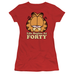 Garfield Life Begins At Forty - Juniors T-Shirt Juniors T-Shirt Garfield   