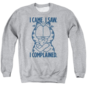 Athletic heather men's crewneck sweatshirt with Garfield I Complained graphic