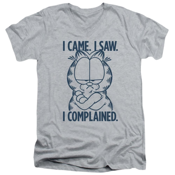 Athletic heather men's v-neck t-shirt with Garfield I Complained graphic