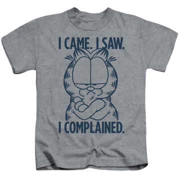 Athletic heather kid's t-shirt for ages 4 to 7 with Garfield I Complained graphic