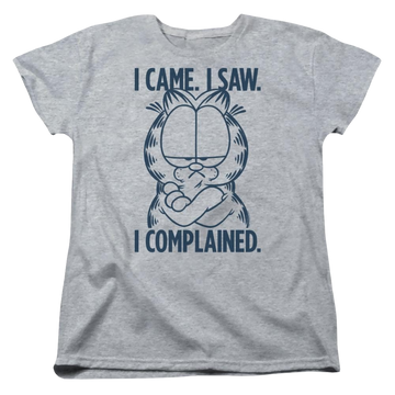 Athletic heather women's t-shirt with Garfield I Complained graphic