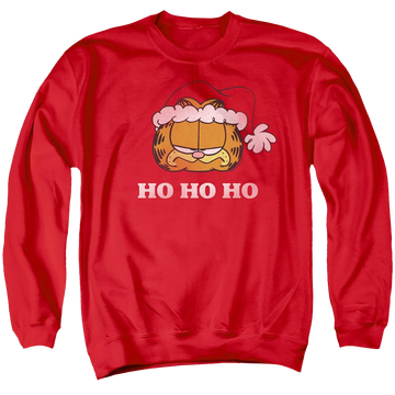 Red men's crewneck sweatshirt with Garfield Ho Ho graphic
