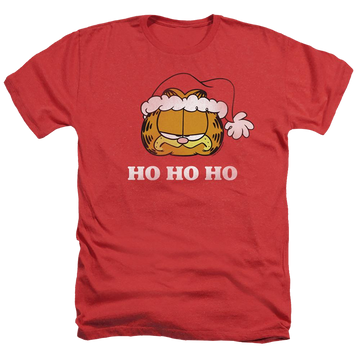 Red men's heather t-shirt with Garfield Ho Ho graphic