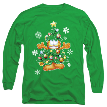 Kelly green men's long sleeve t-shirt with Garfield Tree graphic