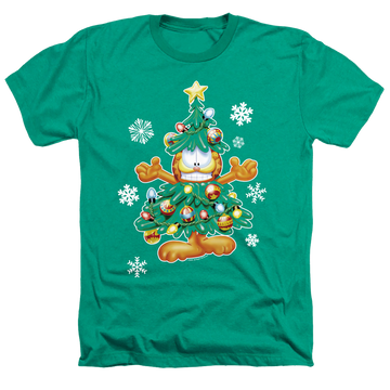 Kelly green men's heather t-shirt with Garfield Tree graphic