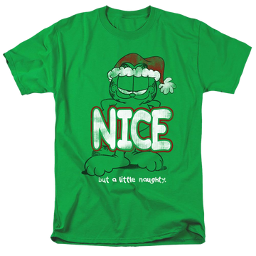 Kelly green men's regular fit t-shirt with Garfield A Little Naughty graphic