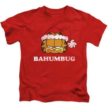 Red kid's t-shirt for ages 4 to 7 with Garfield Bahumbug graphic