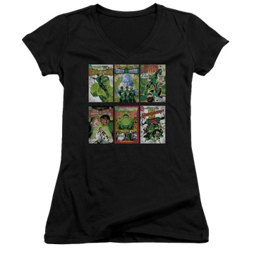 Black juniors v-neck t-shirt with Green Lantern Gl Covers graphic