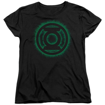 Black women's t-shirt with Green Lantern Green Flame Logo graphic