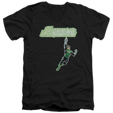 Black men's v-neck t-shirt with Green Lantern Energy Construct Logo graphic