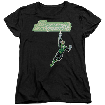 Black women's t-shirt with Green Lantern ENERGY CONSTRUCT LOGO graphic