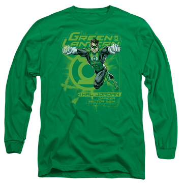Kelly green men's long sleeve t-shirt with Green Lantern Sector 2814 graphic