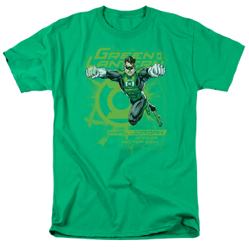 Kelly green men's regular fit t-shirt with Green Lantern Sector 2814 graphic