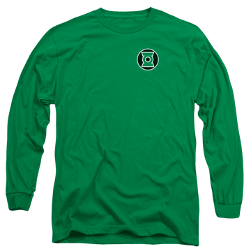 Kelly green men's long sleeve t-shirt with Green Lantern Kyle Rayner Logo graphic
