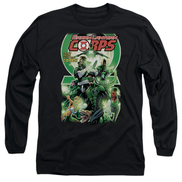 Black men's long sleeve t-shirt with Green Lantern Gl Corps #25 Cover graphic