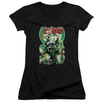 Black juniors v-neck t-shirt with Green Lantern Gl Corps #25 Cover graphic