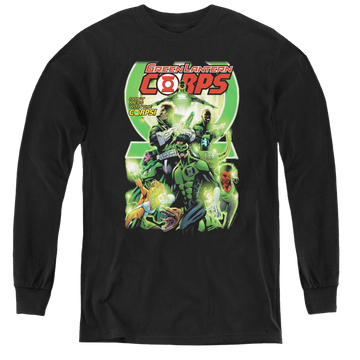 Black youth long sleeve t-shirt with Green Lantern Gl Corps #25 Cover graphic