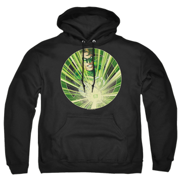 Black pullover hoodie with Green Lantern Light Em Up graphic