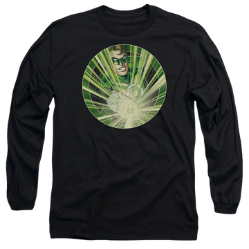 Black men's long sleeve t-shirt with Green Lantern Light Em Up graphic