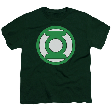 Hunter green youth t-shirt for ages 8 to 12 with Green Lantern Lantern Logo graphic