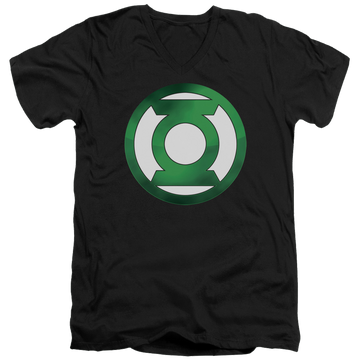 Black men's v-neck t-shirt with Green Lantern Green Chrome Logo graphic
